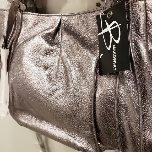 b. makowsky Handbags - B. Makowsky Silver Metallic Luxury Bag NWT